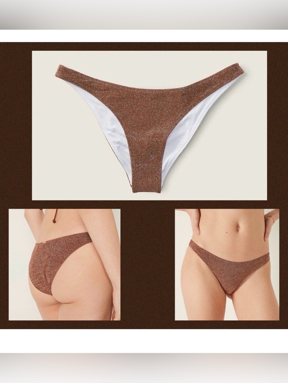 PINK Victoria’s Secret Bronze Glitter Bikini Bottoms Shimmer Swim NWT Small - Picture 1 of 12